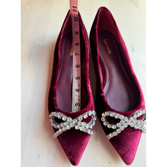 Larroudé Lee Crystal-Embellished red Bow Velvet Ballet Flats size 6.5 - Picture 7 of 11